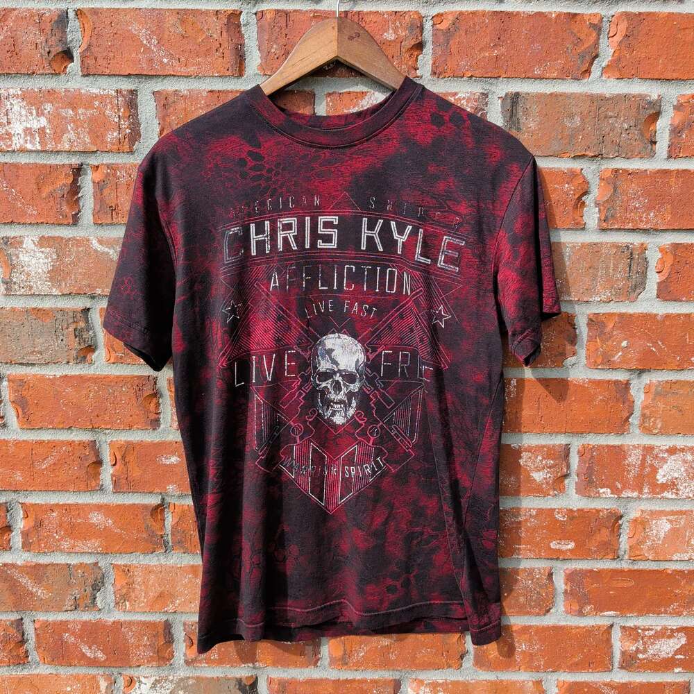 Affliction Chris Kyle American Sniper T-Shirt Mens M Red Black Skull Tee